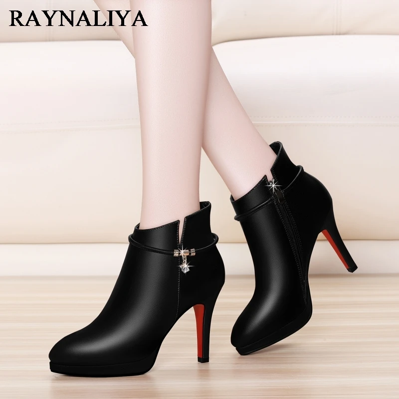 Новые пикантные черные туфли из коровьей кожи на высоком каблуке женские ботинки на молнии с острым носком женская обувь ботильоны размеры 34-39 YG-A0033