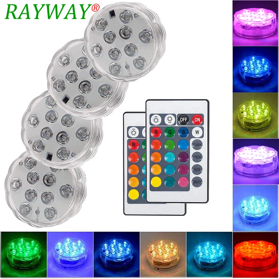 

IP68 RGB Underwater Pool Light 10 LEDs Waterproof Light For Vases Outdoor Swimming Lamp Battery Operated With Remote Controlled