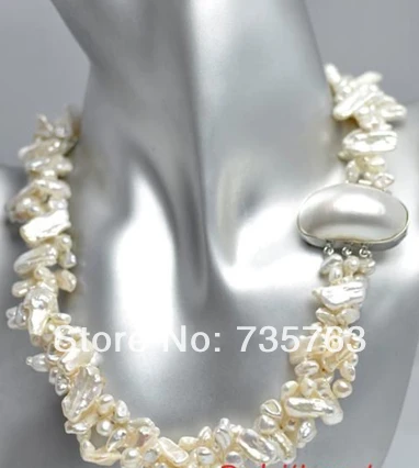 

HOT 001311 ROYAL QUEEN WHITE KESHI BIWA FRESHWAER PEARL NECKLACE WRAP STRAND
