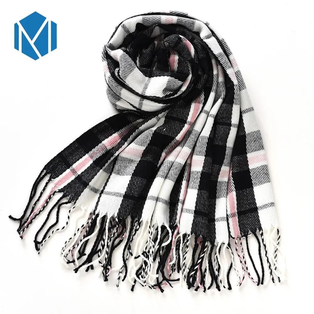 M MISM, большой размер, зимний женский шарф с кисточками, шерстяные клетчатые женские кашемировые шарфы, широкие решетки, длинная шаль, накидка, одеяло, палантин, 190 см
