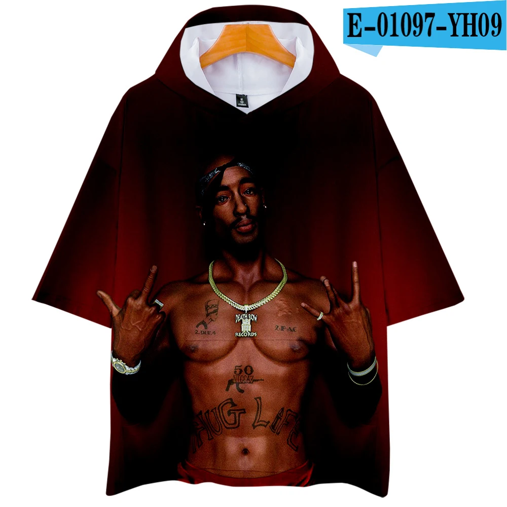 LUCKYFRIDAY 2Pac Rapper мужские футболки 3D Повседневная летняя модная футболка с коротким рукавом и капюшоном Harajuku уличная одежда в стиле хип-хоп - Цвет: one