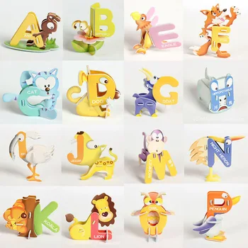 

26 Letters Set Paper 3D Puzzle ABC Cartoon Animals Early Learning Educational Toys for Kids Children