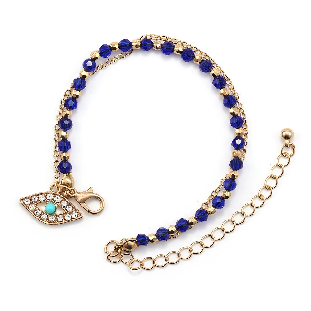

Lucky Eye Blue Beaded Bracelet Link Multi-layer Chain Bracelet Evil Eye Charms Bracelet For Women Girl