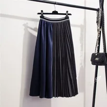 Ретро гофрированная строчка контрастная плиссированная юбка Европейская Американская Мода Цвет Соответствующие Высокая талия нерегулярная пышная Свободная юбка