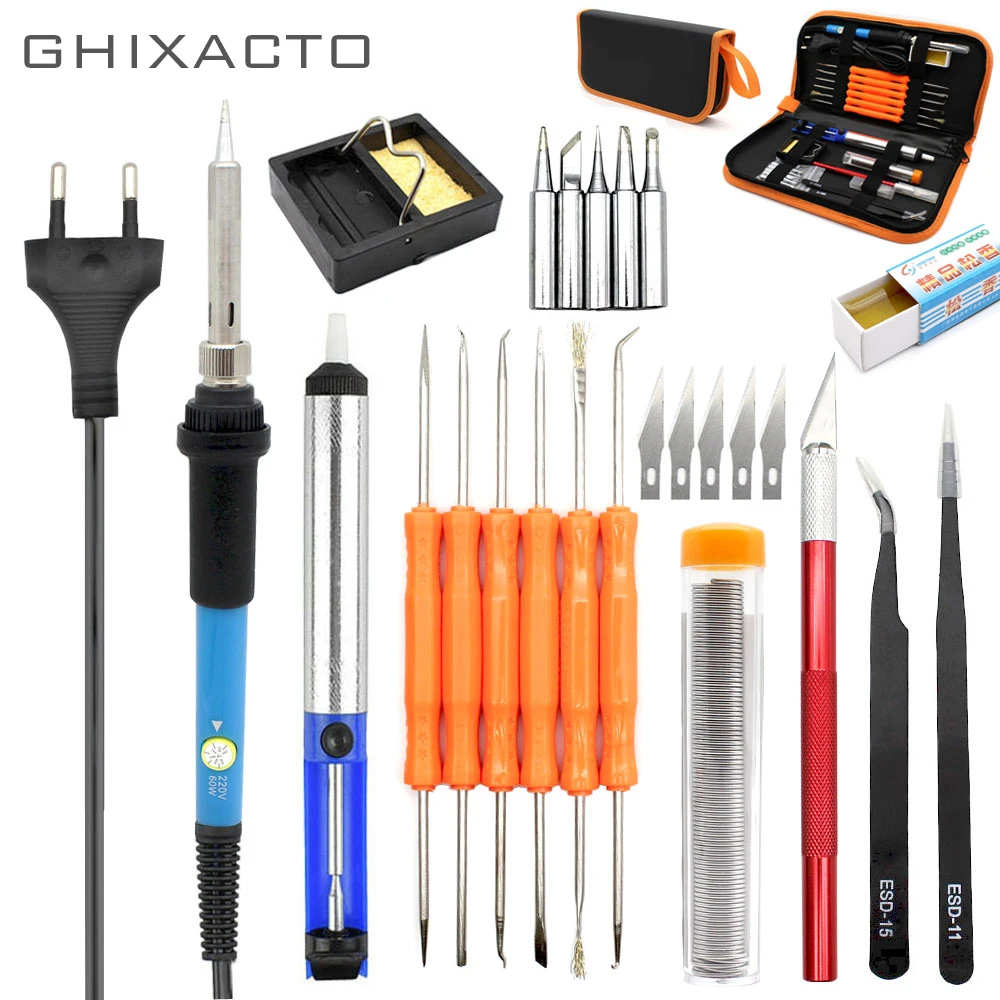 Electric Soldering Iron Kit With Tips Temperature Adjustable EU Plug 220V 60W Portable Welding Repair Tool Tweezers Hobby knife Electric Soldering Iron Kit With Tips Temperature Adjustable EU Plug 220V 60W Portable Welding Repair Tool Tweezers Hobby knife
