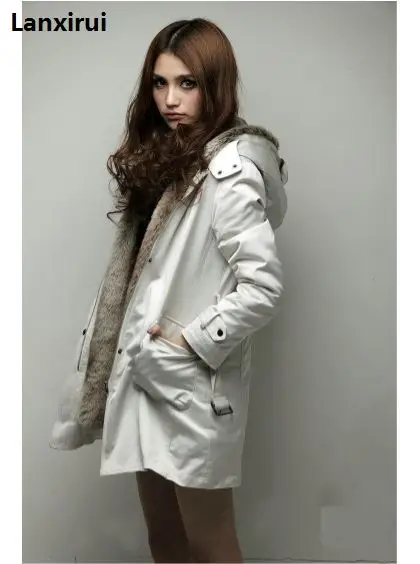 wonderful  Faux Fur Lining Women 'S Fur Hoodies Ladies Coats Sping Winter Warm Long Coat Jacket Cotton Clothes