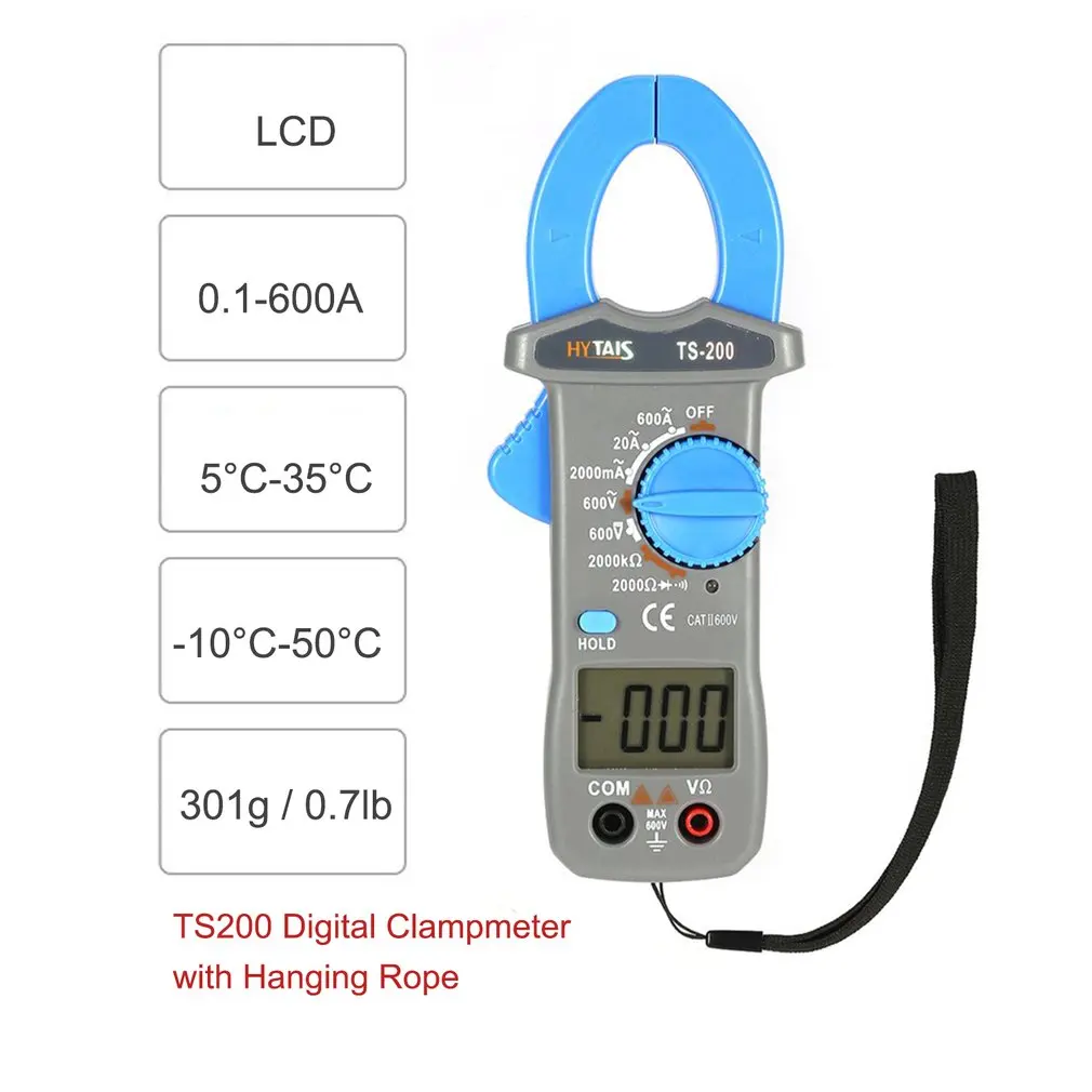 HYTAIS TS200 цифровой клещи мультиметр Напряжение Ток Сопротивление клампметр AC/DC тестер 600A 600 в вольтметр мультиметр