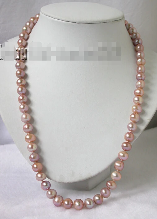 

fast N1645 NATURAL 24" 11mm purple round Pearl Necklace silver
