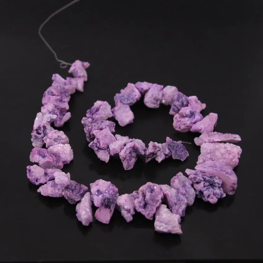 

15.5"Strand Purple Raw Crystal Drusy Agates Quartz Geode Druzy Rough Nugget Chips Loose Beads Charms For Pendants Jewelry Making