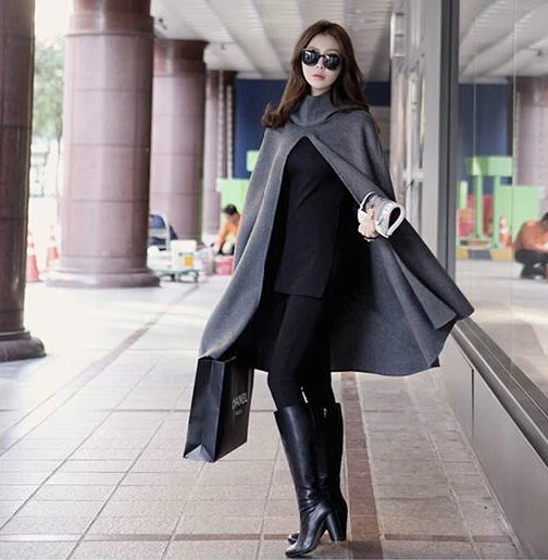 

Newest 2019 Women Coat autumn Winter Woolen Long Sleeve Overcoat Batwing Poncho Lady Winter Warm Cloak Coat