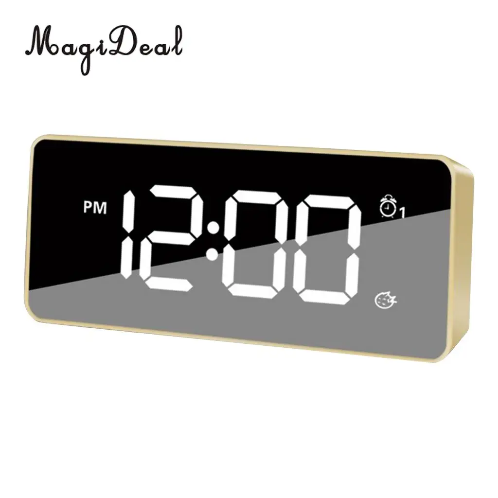 LED Mirror Digital Display Snooze Alarm Clock Office Desk Top Watch Time Kids Students Smart Wake Up Clock