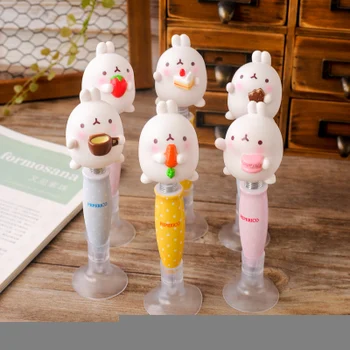 

10pcs/lot South Korea new animal glutinous rice rabbit cartoon pen can stand desktop creative teetering black ballpoint pen