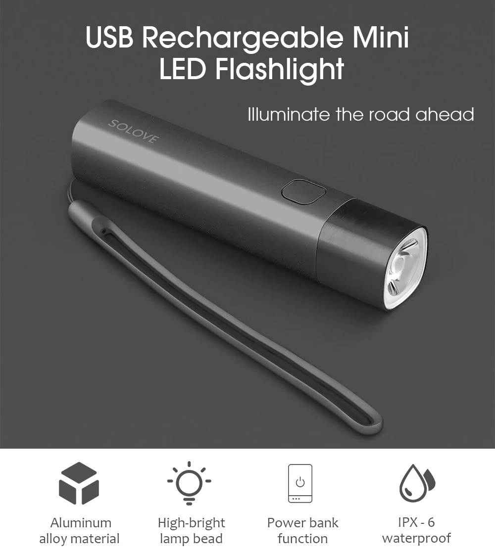 Xiaomi SOLOVE X3 портативный 3000 мАч power Bank USB перезаряжаемая яркость EDC светодиодный фонарик для наружного велосипеда