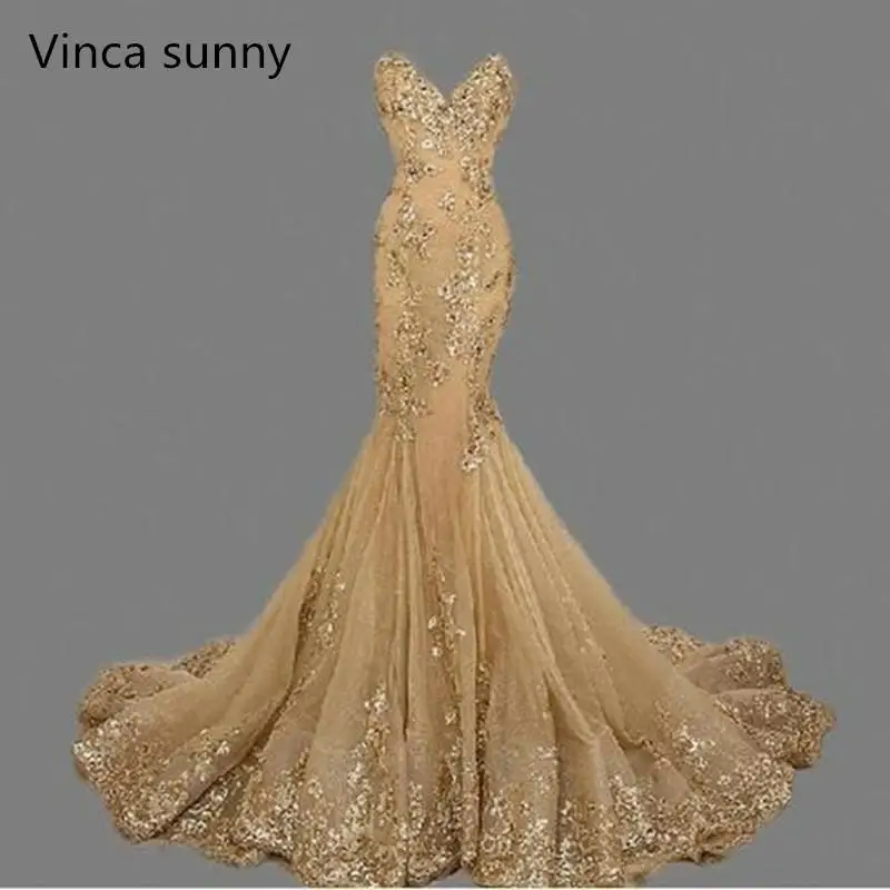vestido de festa Luxury Evening Gowns Sweetheart robe de soiree Gold Sequins Mermaid Evening Dresses Long 2019 Best Selling