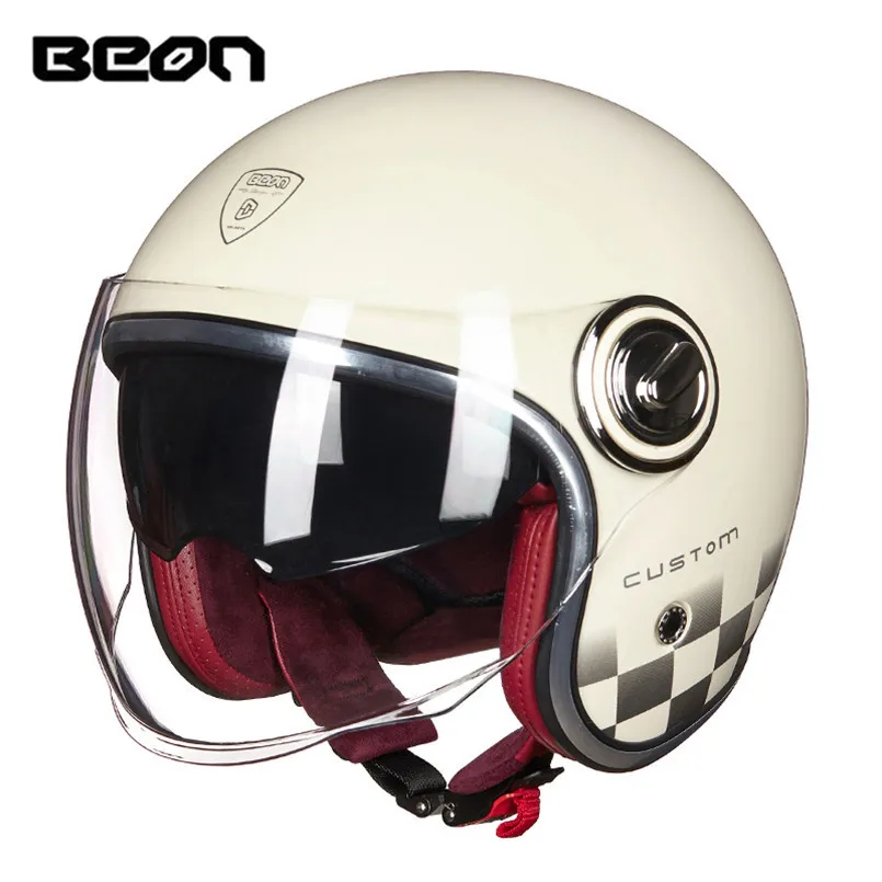 

BEON Open Face Motorcycle Helmet Vintage Casco Capacete Casque Jet Cafe Racer Vespa Moto Retro Cruiser Caschi Motor Helm Kask