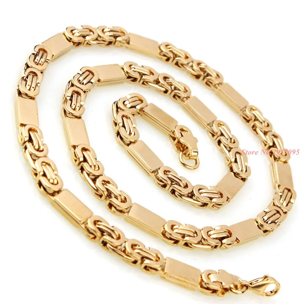 

6mm Wide Customized Any Length Gold Color Byzantine Stainless Steel Necklace Boys Mens Chain Necklace Fashion Jewelry