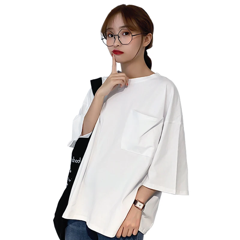 

ZXQJ 2019 new oversized cotton top white short-sleeved T-shirt women's loose-fitting Korean summer half sleeve clothes