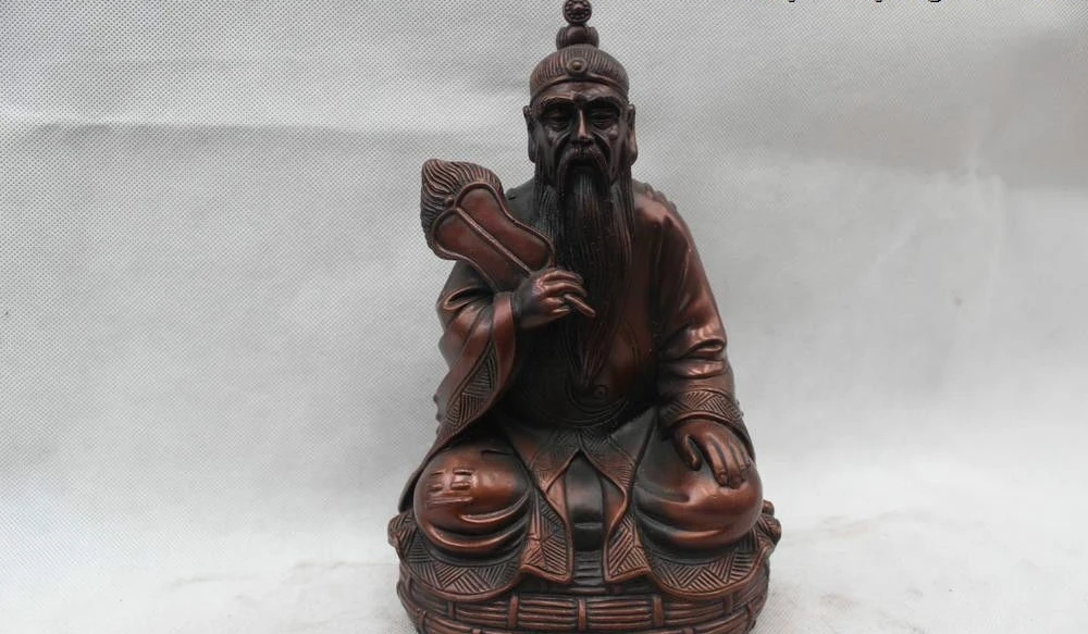 

10"China Chinese Tibet Taoism Folk Bronze Taoist hand fan Buddha Statue