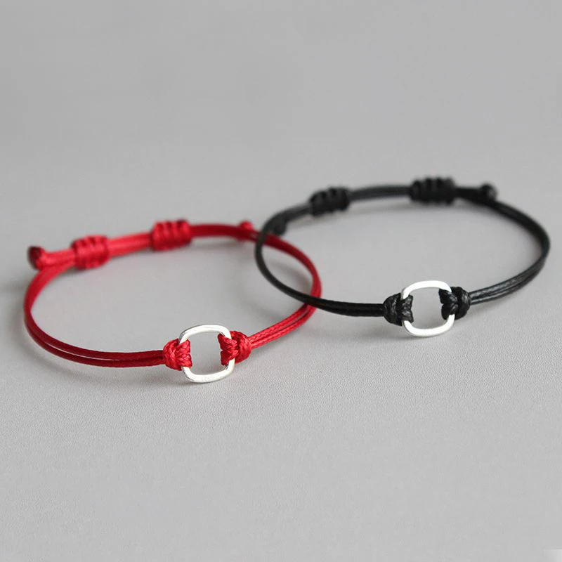 La Maxza 925 пробы серебряные красные браслеты для женщин квадратные пары красная веревочная нить серебряный браслет 925 для женщин для мужчин