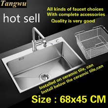 Стандартная кухонная раковина пищевой 304 нержавеющая сталь 1 мм Ручная работа один слот Горячая 68x45 см