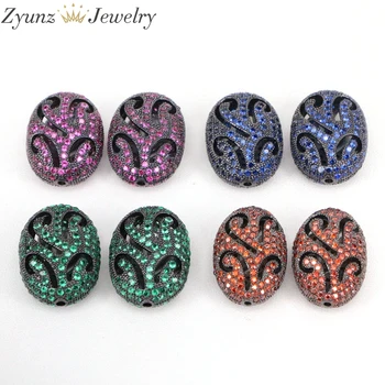 

5PCS ZYZ312-2867 Metal Cubic Zirconia Hollow Oval Shape Spacer Beads CZ Micro Pave Jewelry For Charm Bracelet Making