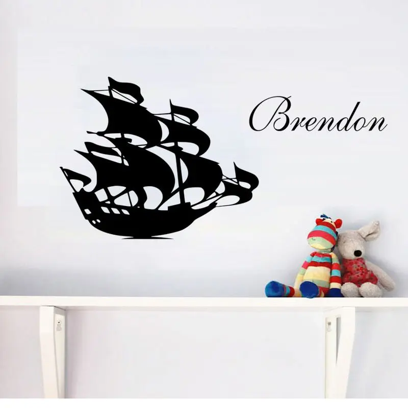 Sailing Ship Vinyl Wall Stickers Personalized Any Name Wall Art Sticker