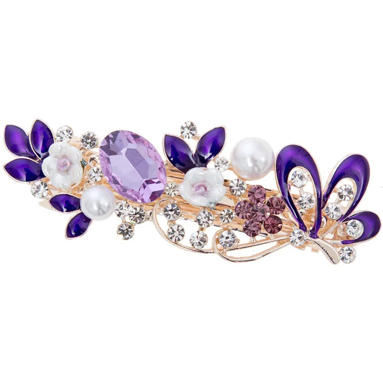Новинка Haimeikang, заколка для волос с кристаллами, бабочками и цветами, заколка для волос, Женские аксессуары для волос, подарок на день матери - Цвет: Purple