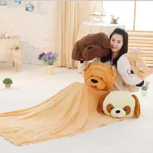 Quality cute plush dog pillow with warm hand and blanket plush cushion stuffed toy Floor price