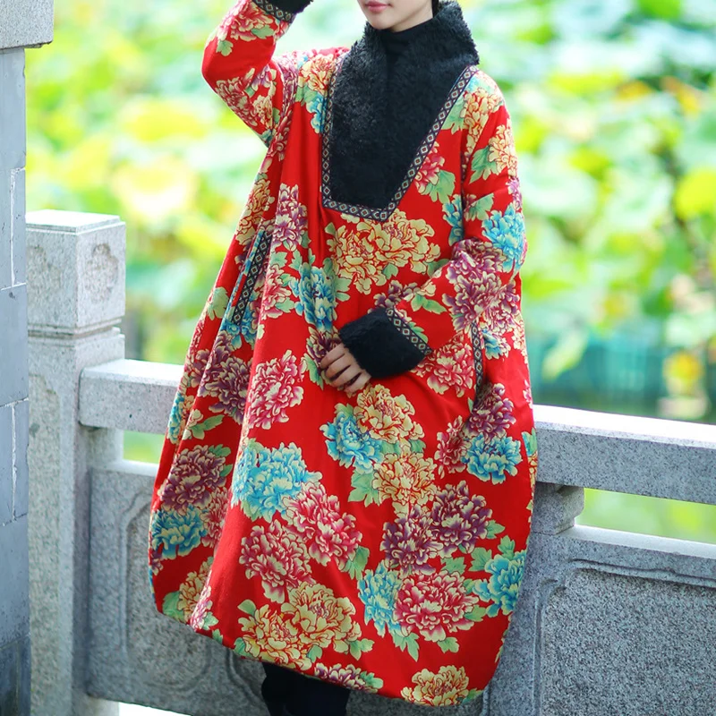 

Johnature Nation Style Large Size Women Print Parkas Coats New 2019 Winter Loose Cotton Linen Quality Warm Thick Cotton Clothing