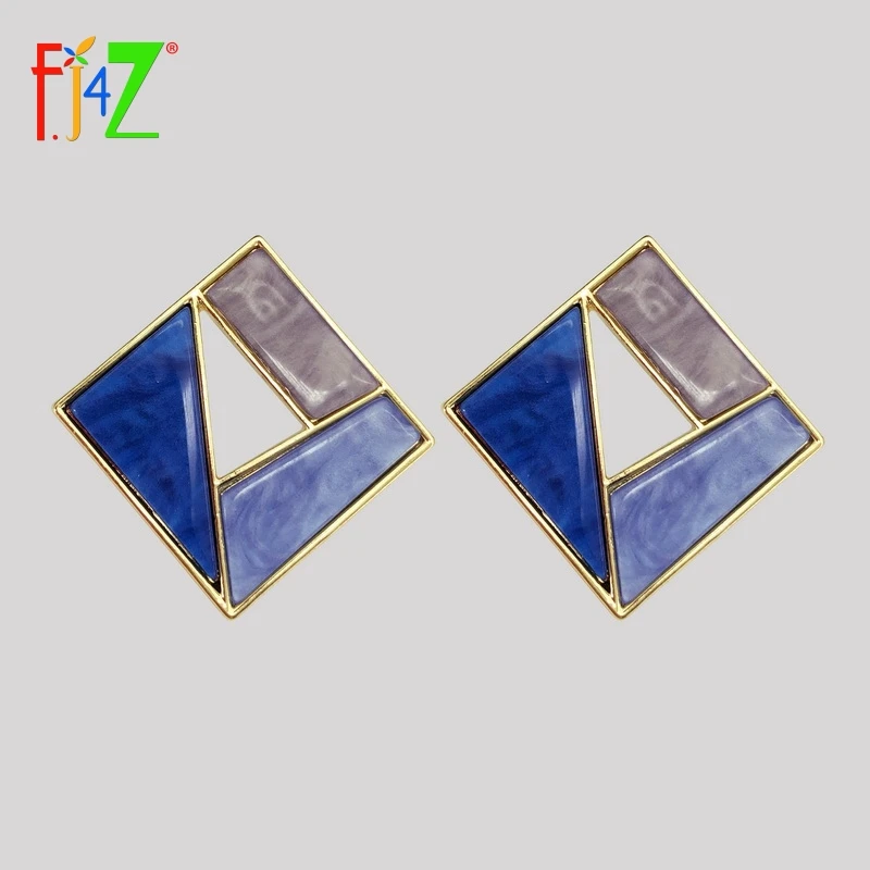 

F.J4Z New Designer Color Block Square Women Stud Earrings Fashion Geometrick Jewelry for Party Girl's Simply Ear accessories