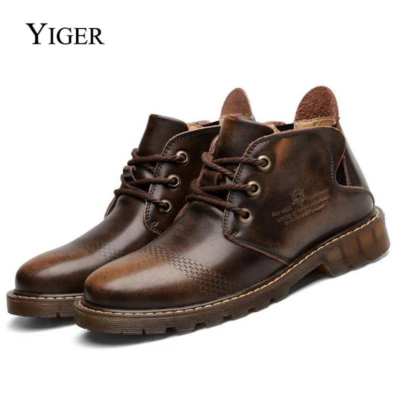 YIGER/Новинка мужские ботинки повседневные Ботинки Martin из натуральной кожи