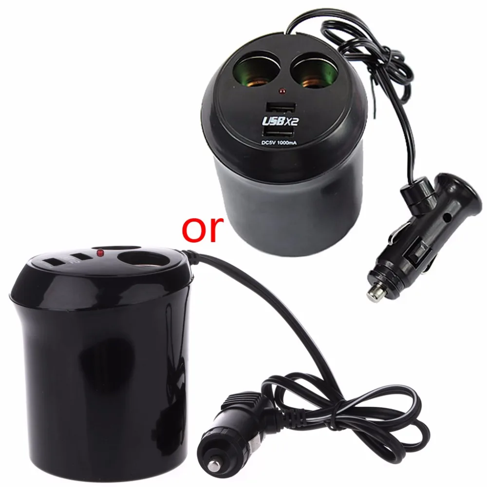

Car auto Cigarette Lighter Dual USB Charger Socket Cup Holder Adapter 12V Black