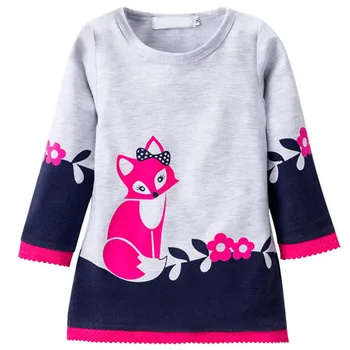 

Girls Winter Warm Dress Fashion A-line Fox Sweater Dresses Knitted Long Sleeve O Neck Children Clothing Dress 3-7 Years