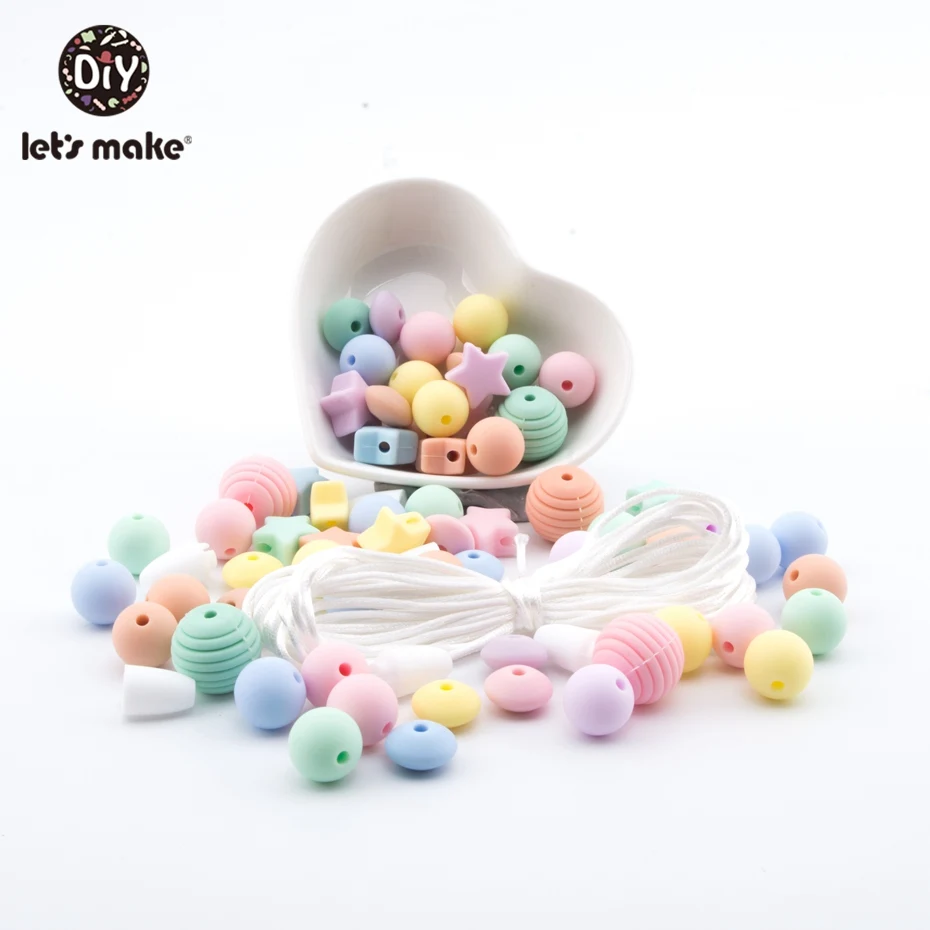 

Let's Make 50pcs Screw Thread Carved Shaped Silicone Teether Beads Set Cute Star Can Chew DIY Beads Nursing Baby Teether