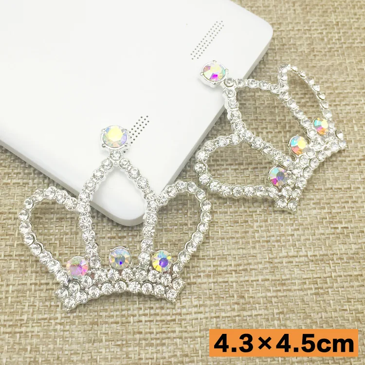 

4.3x4.5cm Rhinestone Crown Button Used On Decoration Flat Back 2pcs/lot Silver Color Decoration Button