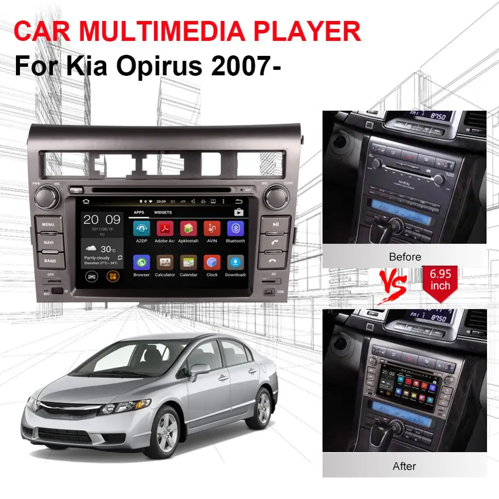 Excellent 4GB RAM Android 8.0 Octa Core Car Radio Stereo GPS Navigation For Kia Opirus 2007- Multimedia Player Head Unit Bluetooth WIFI 3