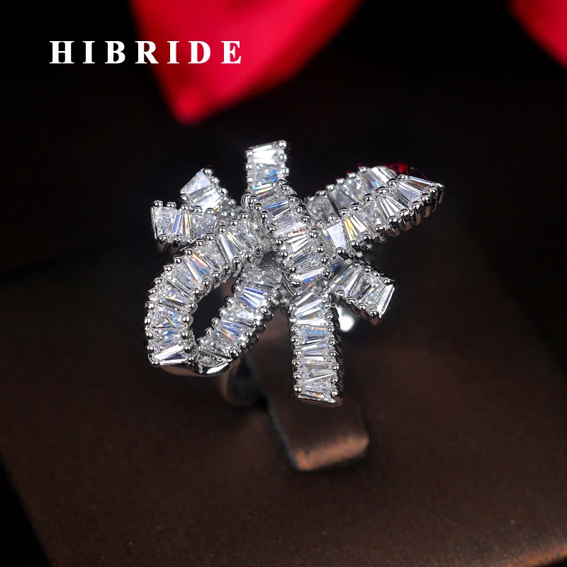 

HIBRIDE Luxury Austrian Crystal AAA CZ Stone New Women Bride Adjustable Finger Ring Anillos bague femme For Party Show R-202