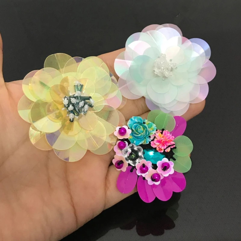 

10 Pieces Sequins Flower Patches DIY Clothes Applique Sew On Rhinestones Tailor Shop Popular Fashion DIY Patches