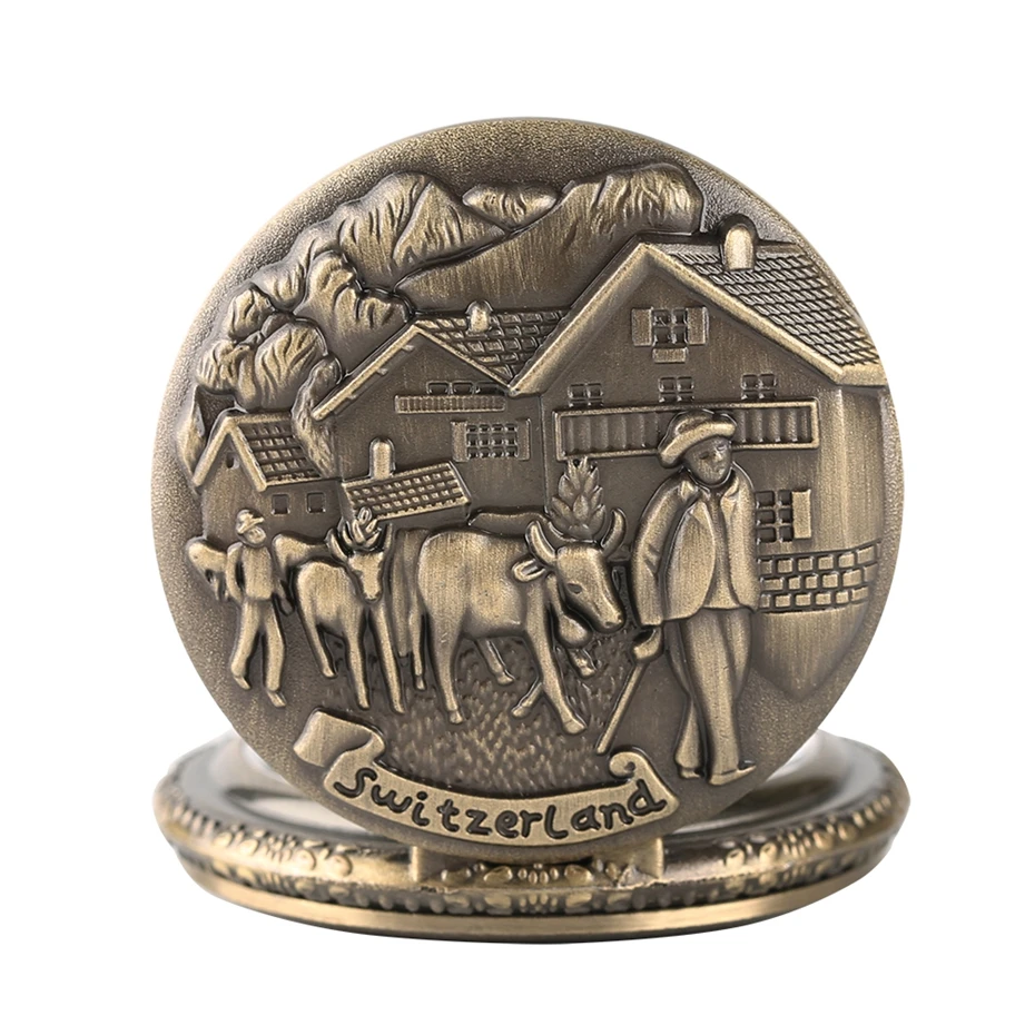 Antique Gifts Vintage Cow Cattle Farmer Pendant Cool Quartz Pocket Watch Men Women Round Necklace Chain Fob Clock Jewelry Watch 2018 (4)