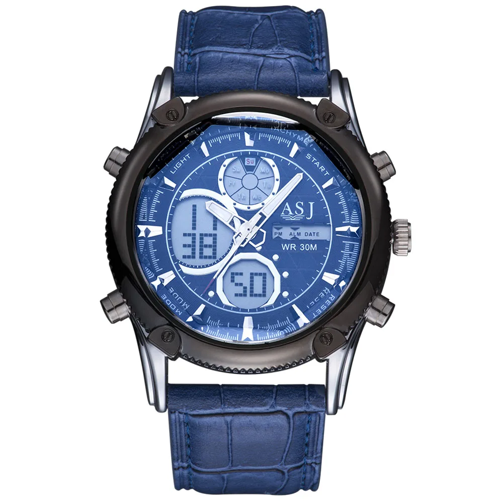 

New Fashion Stylish 30m Water Resistant Function Sport Clock Army LED Digital Leather Strap Men Quartz Military Wrist Watch Gift