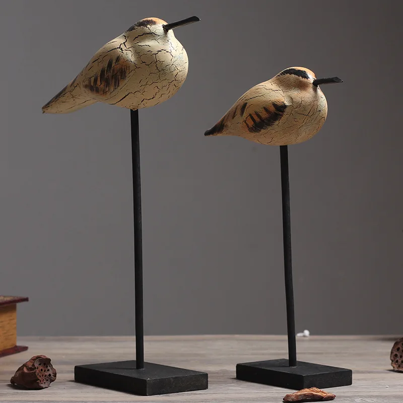 

2pcs/set Nordic Wood Hand-Carved Wooden Birds Thin Long Leg Home Decor Crafts Shop Decoration European Art Statues TTBD39