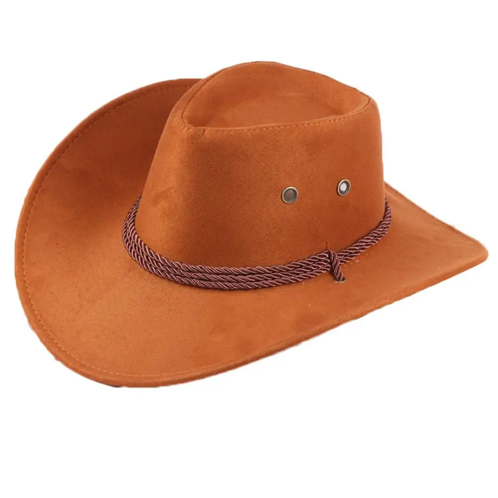 Western Cowboy Hat Leather Printed Faux Suede Three Ropes Along The Visor Men And Women Outdoor Hats Can Be Worn Ln All Seasons - Color: Light Brown