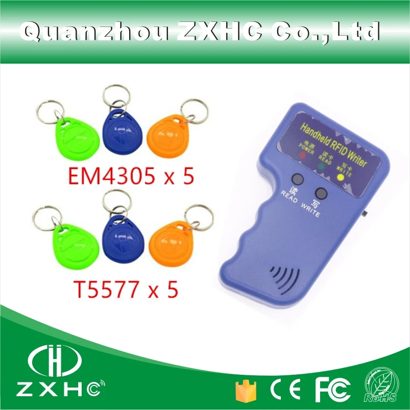 

Portable Handheld ID Cards 125 KHz RFID Copier Reader Writer Duplicator + 5 x T5577 Keyfobs And 5 x EM4305 keyfobs