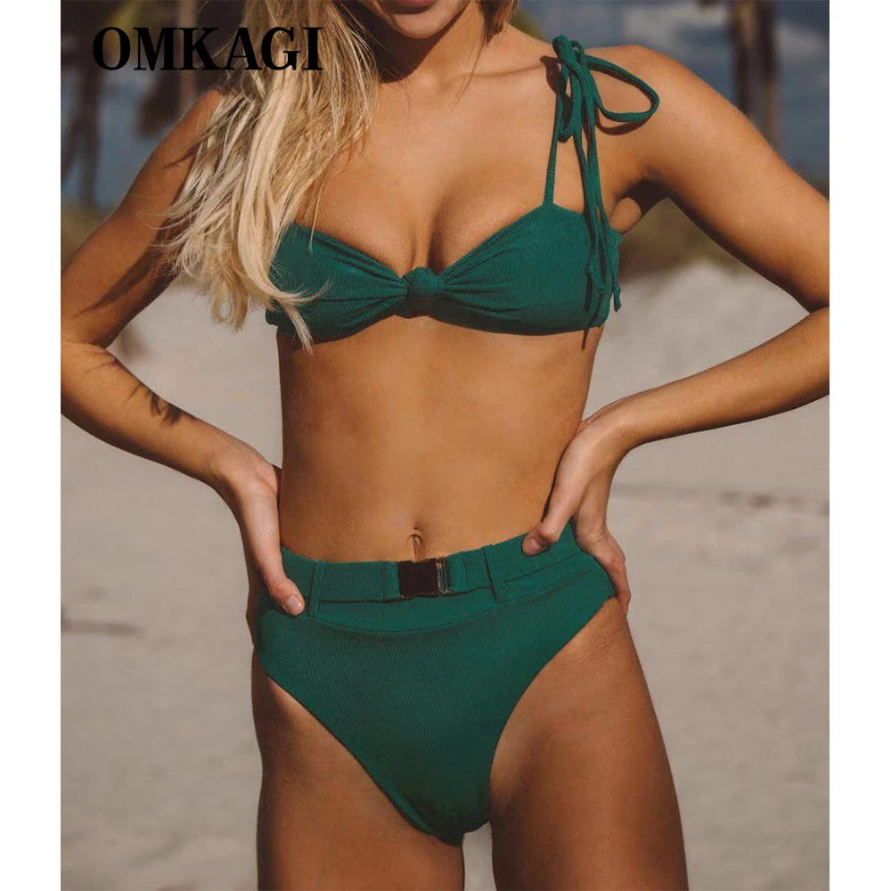 

OMKAGI Brand High Waist Bikini 2019 Swimwear Women Solid Swimsuit Mujer Sexy Push Up Bathing Suit High Cut Beachwear Swimming