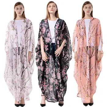 

New Women Maxi Open Cardigan Floral Printed Furcal Long Sleeve Casual Robe Lot