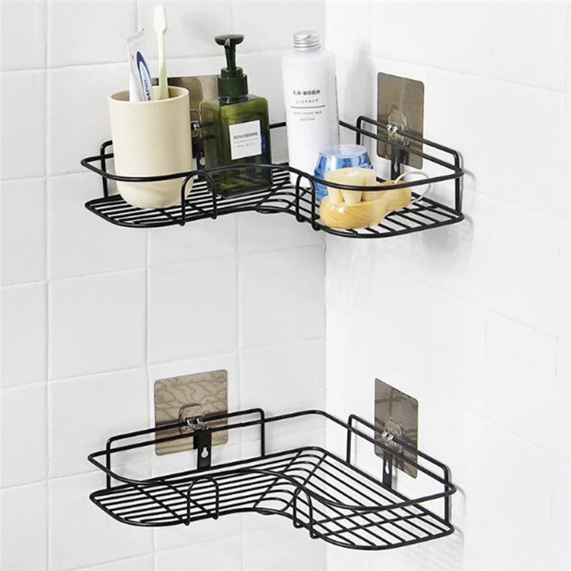 BATHROOM SELF ADHESIVE STORAGE ORGANISER shower kitchen holder TRANSPARENT