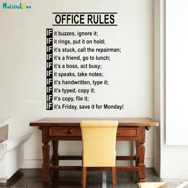 Office Rules Wall Decal Funny Teamwork Inspirational Vinyl Sticker Business  Motivational Quote Art Home Cabinet Decor YT1165|Wall Stickers| - AliExpress
