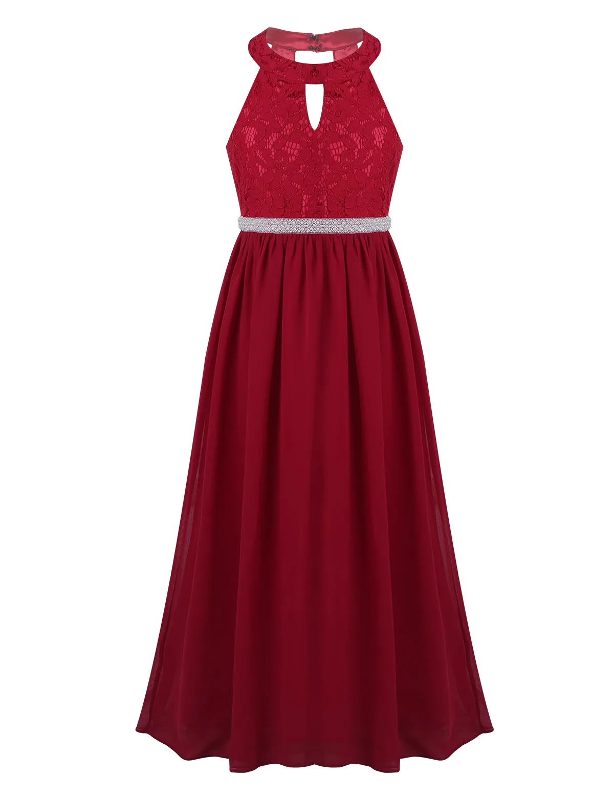 Платья для девочек с вышитыми цветами и бисером; элегантное детское вечернее длинное платье на выпускной для торжественных случаев - Цвет: Burgundy
