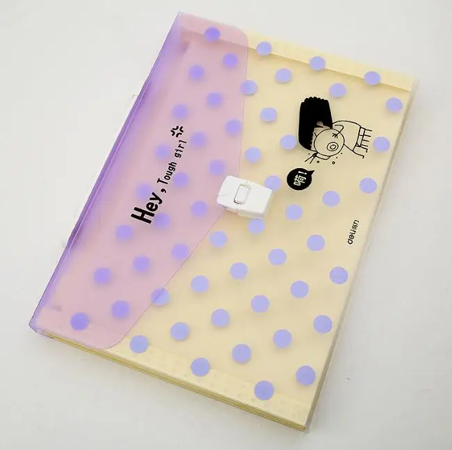 Deli Expanding Wallet student organ bag cute pet female file storage test paper A4 music folder creative information package - Цвет: puple 72353-4