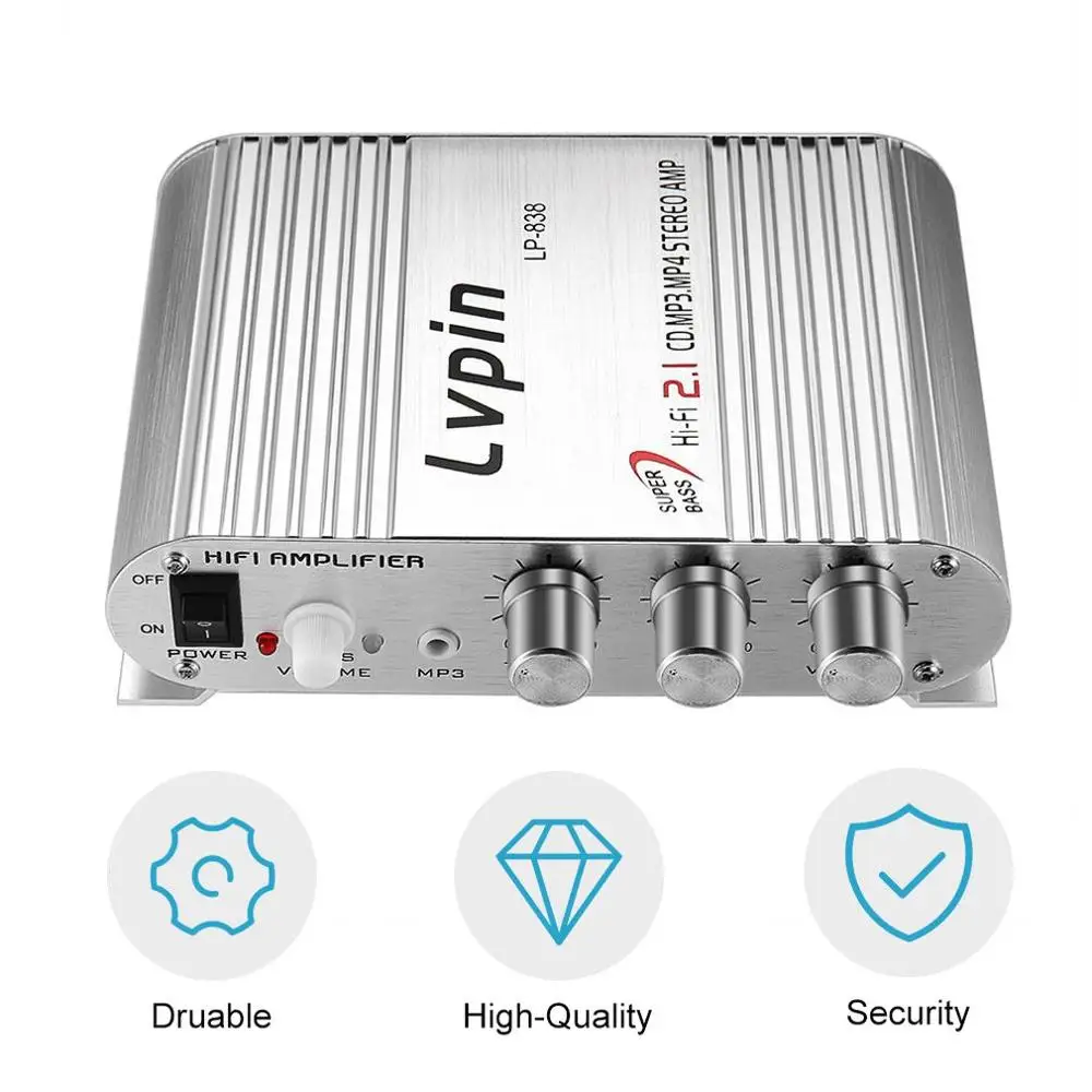Mini HiFi Sliver 12V 20W CD MP3 Radio coche Auto Motor barco inicio Audio estéreo altavoz amplificador BOOSTRER Verstarker vehículo